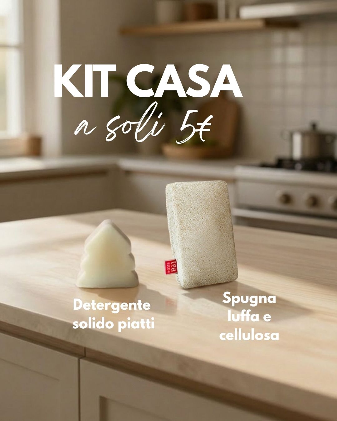 Kit casa con detergente solido piatti e spugna in luffa e cellulosa